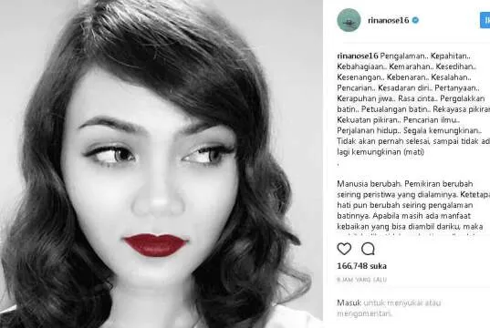 Rina Nose Pertontonkan Lepas Jilbab dan Gincu Merah di Instagram